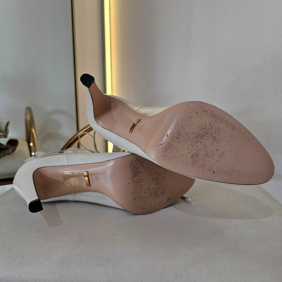 GUCCI Indya GG Pleated Accent Ankle Booties EU 40 US 9.5 White Leather Heel Boot - Picture 8 of 11